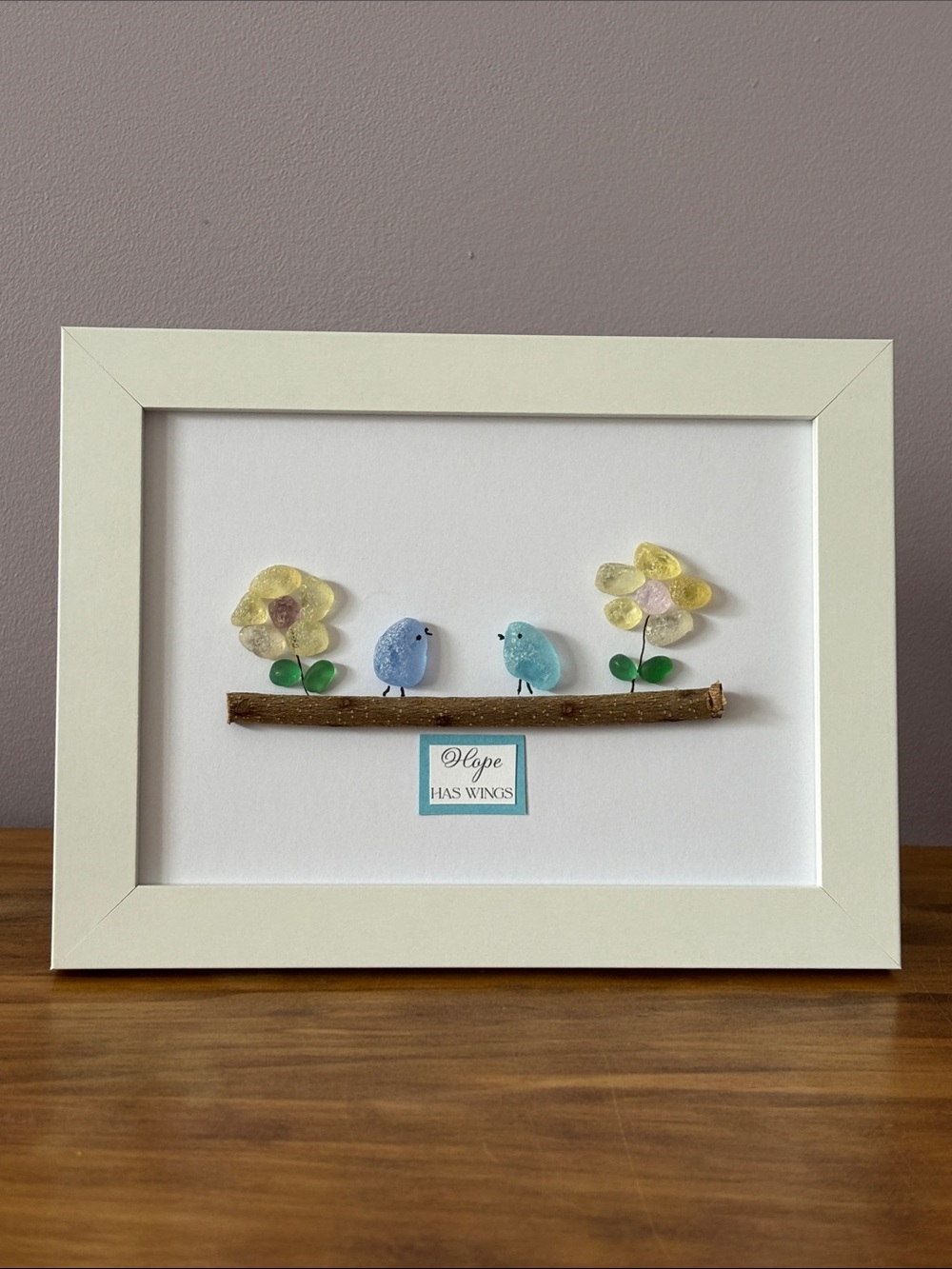 Artisan Sea Glass Birds with Yellow Flowers - ‘Hope Has Wings’